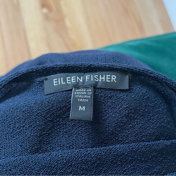 EILEEN FISHER Viscose Crepe Sheer Tunic Button Up V-Neck Blue Cardigan EUC Sz M - Picture 7 of 10